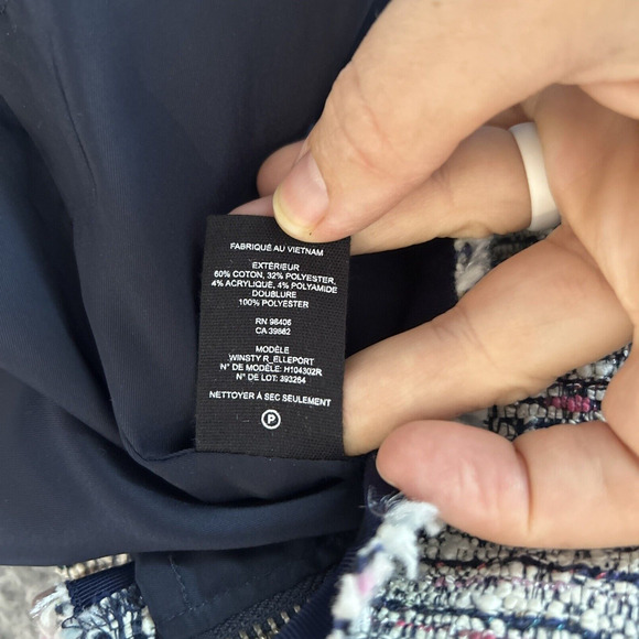 Theory Skirt 6 Small Mini Tweed Knit Raw Hem Exposed Zip Black White Red Boho - Picture 9 of 14